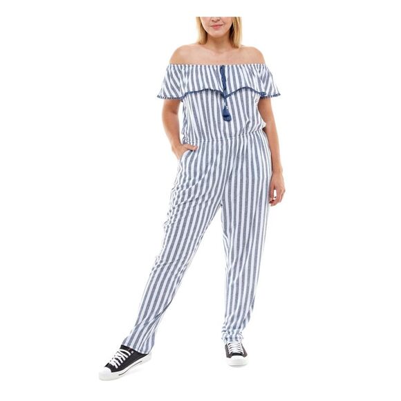 PLANET GOLD PLUS Womens Waist Short Sleeve Off Shoulder Straight leg Jumpsuit - Picture 1 of 1